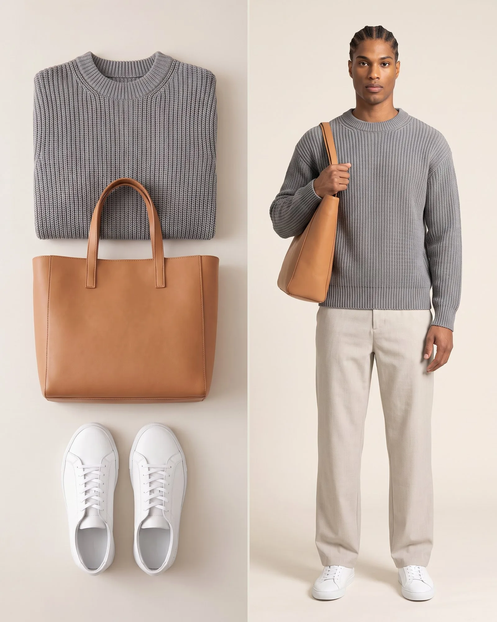 Flat-lay items transformed into on-model imagery